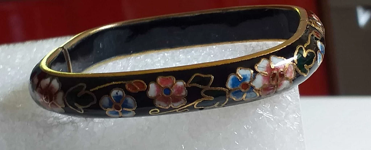 Bracciale rettangolare in smalto nero cloisonnè, anni '40 2