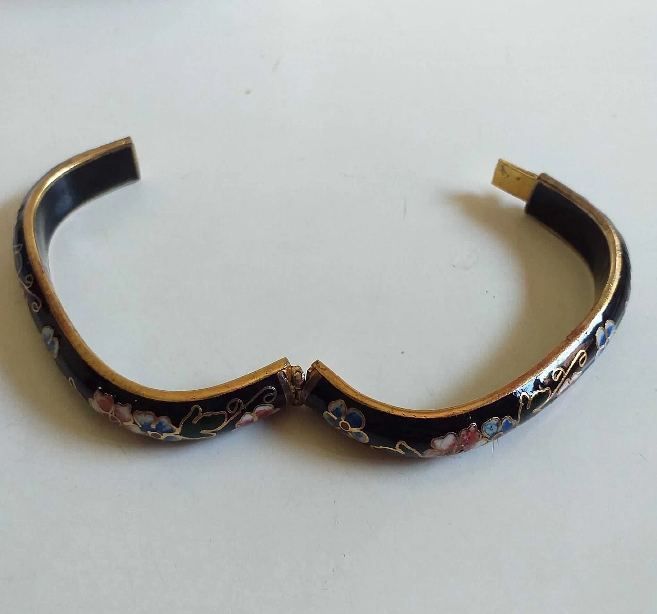 Bracciale rettangolare in smalto nero cloisonnè, anni '40 3