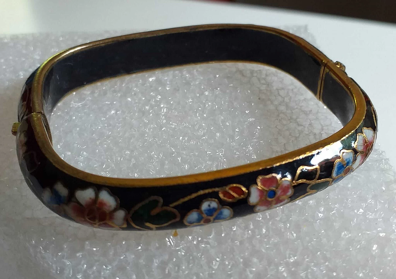 Bracciale rettangolare in smalto nero cloisonnè, anni '40 4