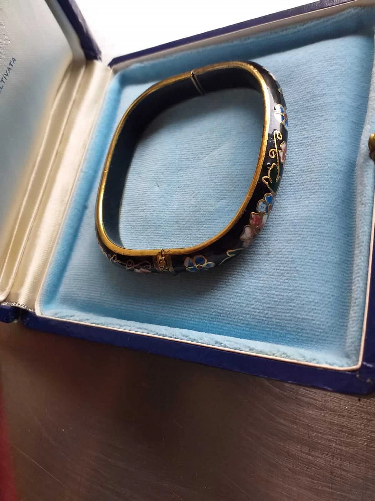 Bracciale rettangolare in smalto nero cloisonnè, anni '40 7