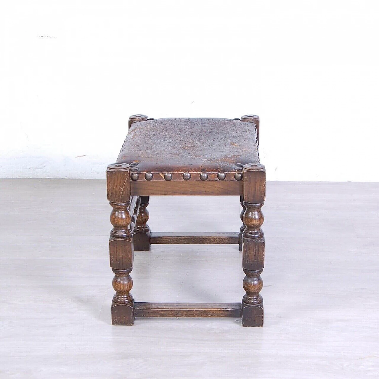 Medieval Spanish style wood and leather stool, early 20th century 4