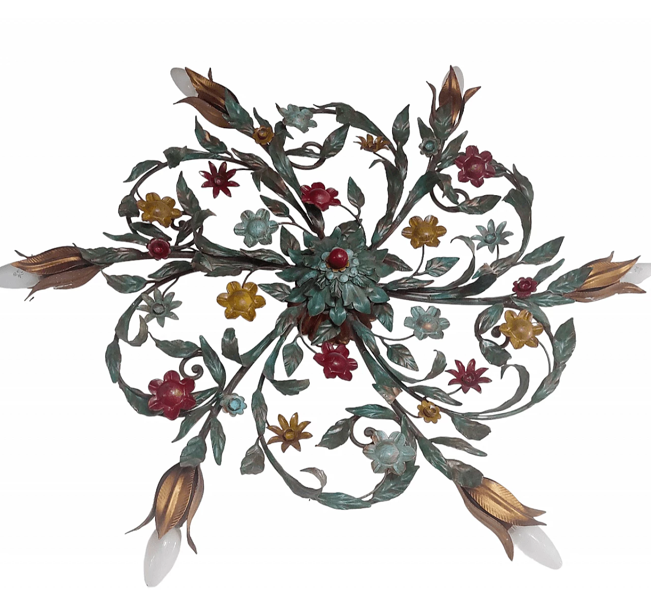 Toleware ceiling lamp with flowers and leaves, 1960s 4