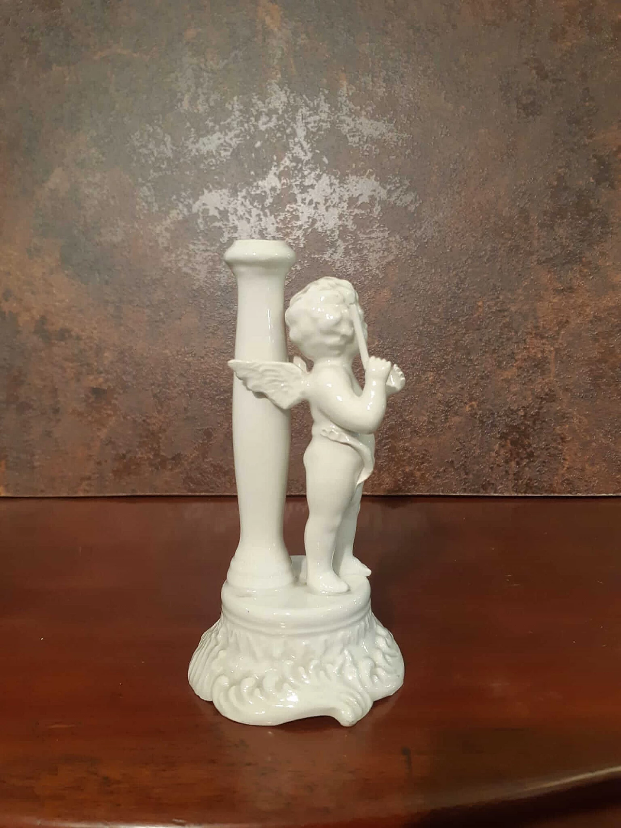 White porcelain candle holder with putto, early 20th century 6