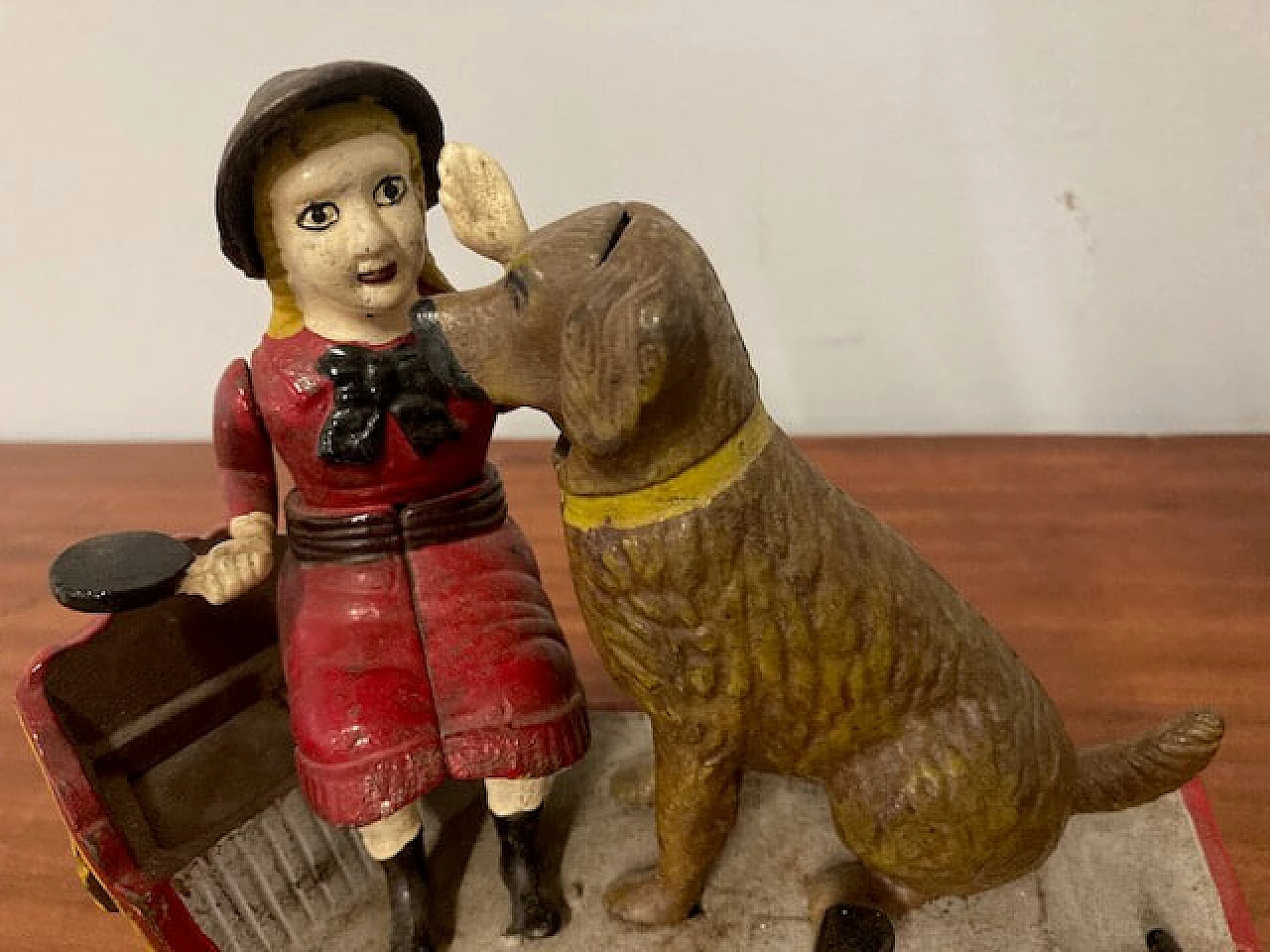 Painted cast iron piggy bank with mechanism, early 20th century 2