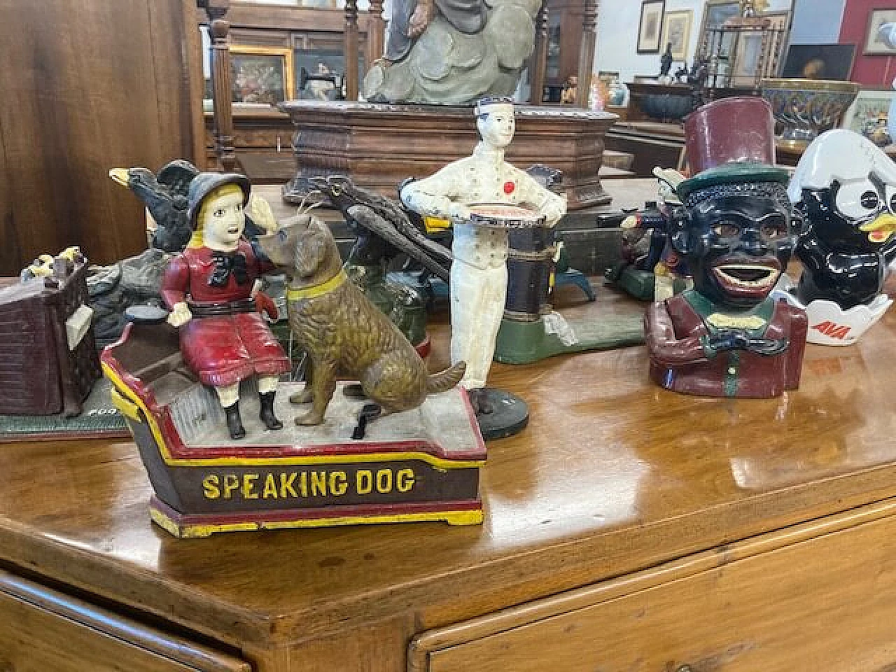 Painted cast iron piggy bank with mechanism, early 20th century 8