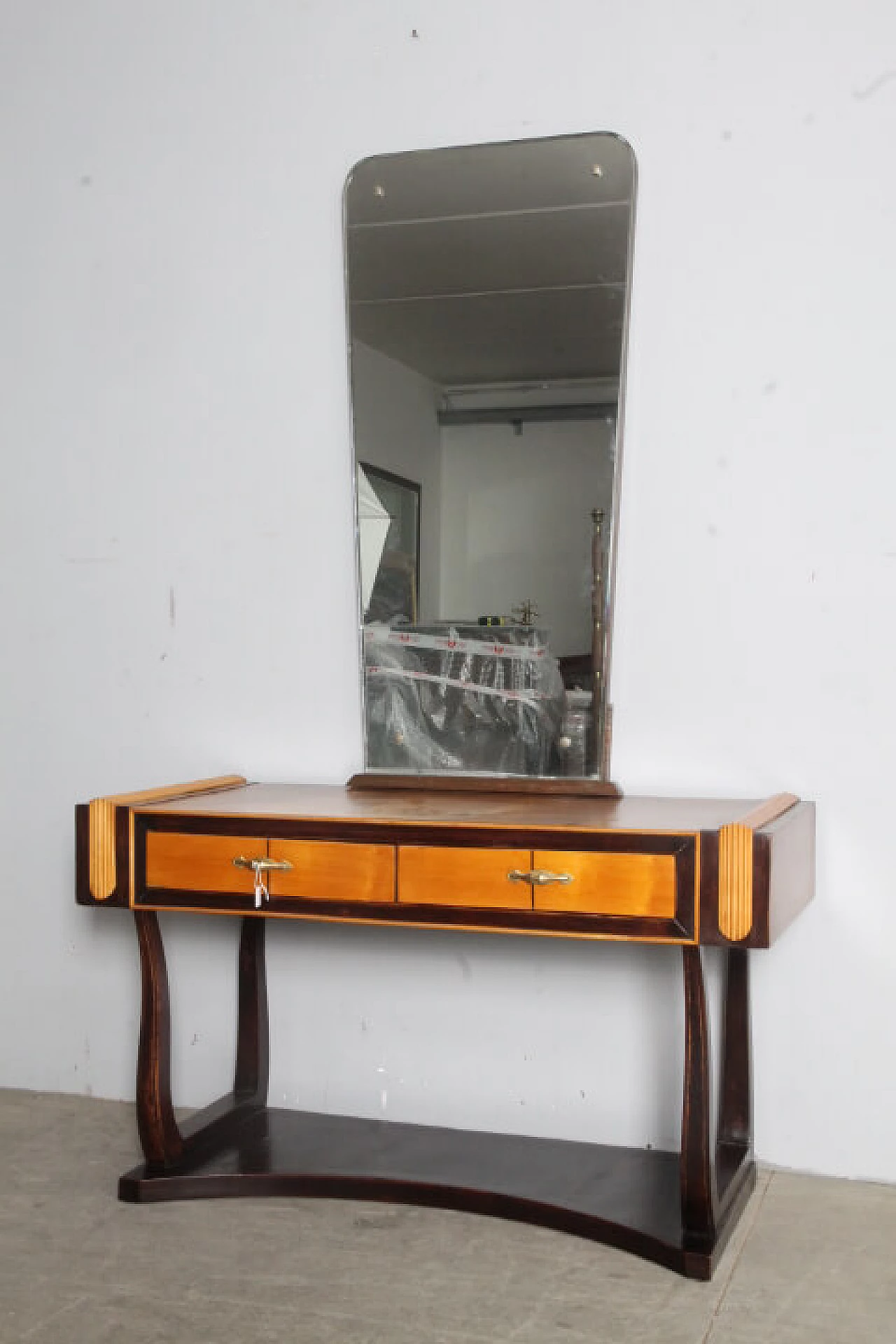 Art Deco vanity table in birch, walnut and mahogany wood, 1940s 3