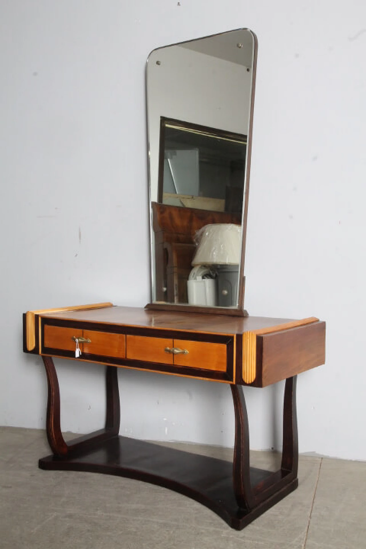 Art Deco vanity table in birch, walnut and mahogany wood, 1940s 7