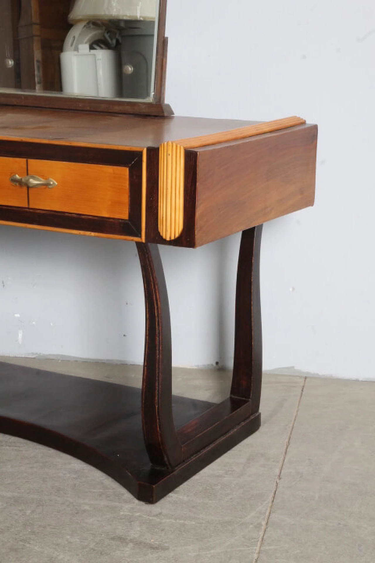 Art Deco vanity table in birch, walnut and mahogany wood, 1940s 8