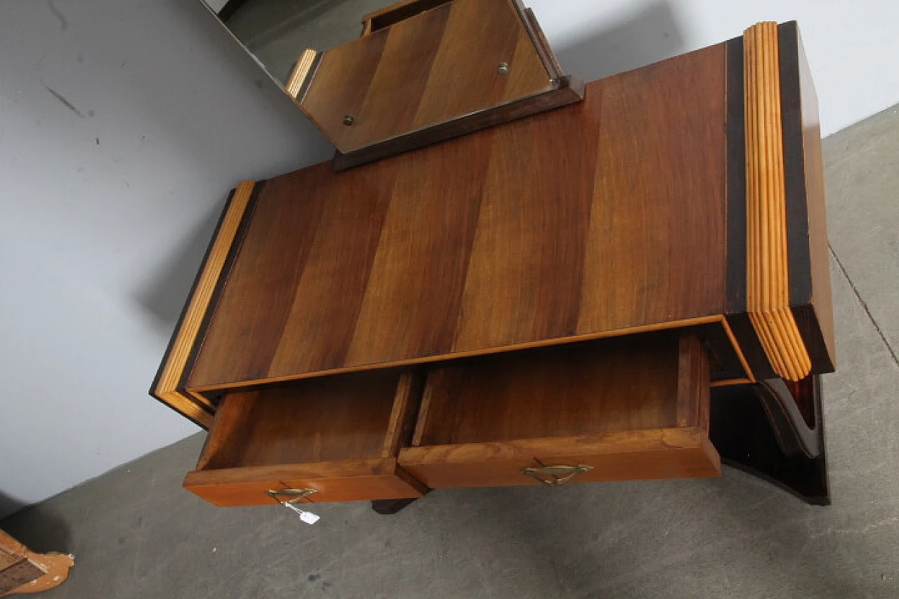 Art Deco vanity table in birch, walnut and mahogany wood, 1940s 10