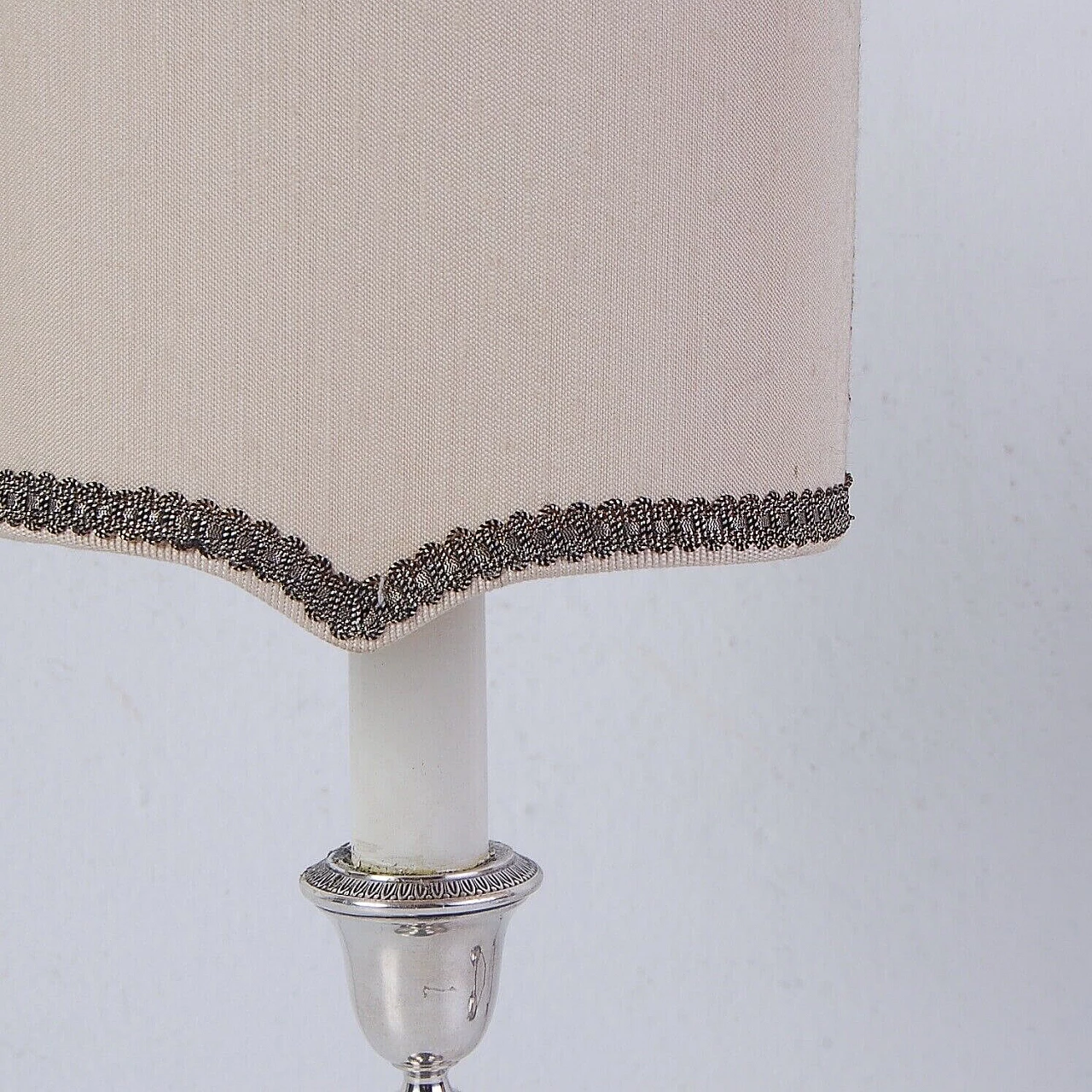 Pair of silver table lamps with embroidered lampshade 8