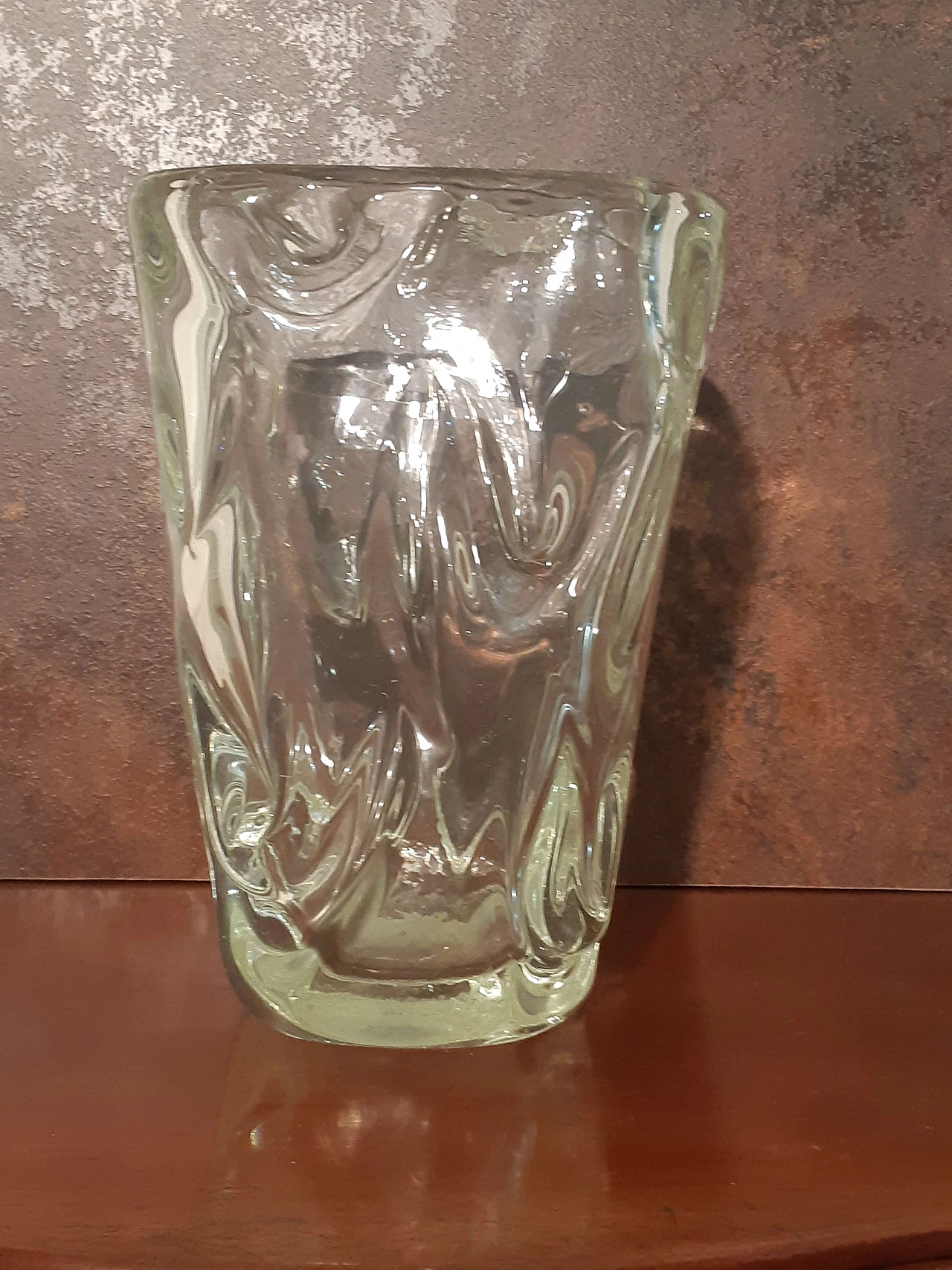 Wavy transparent blown glass vase, 1950s 1