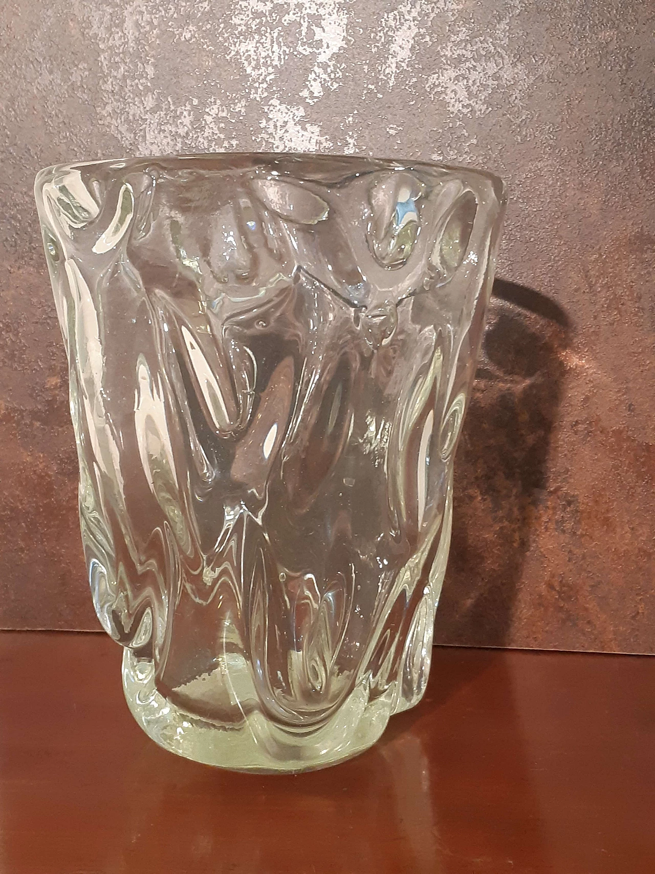 Wavy transparent blown glass vase, 1950s 2