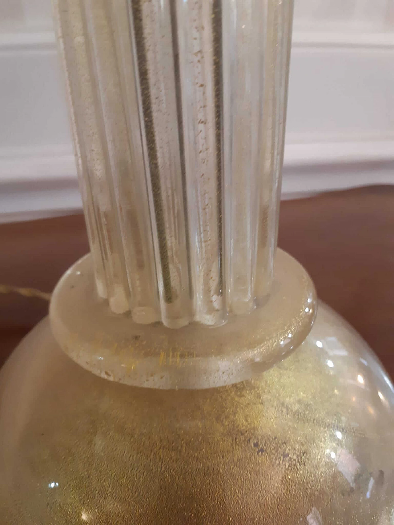 Table lamp with base made of Murano glass canneted with gold powder, 1990s 8