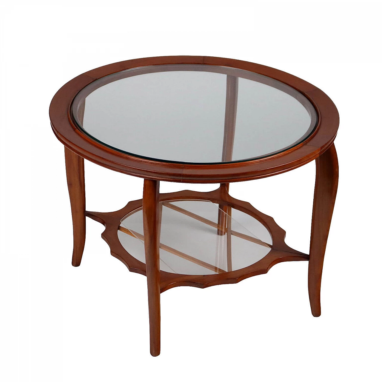 Round coffee table in stained beech with glass top, 1950s 1