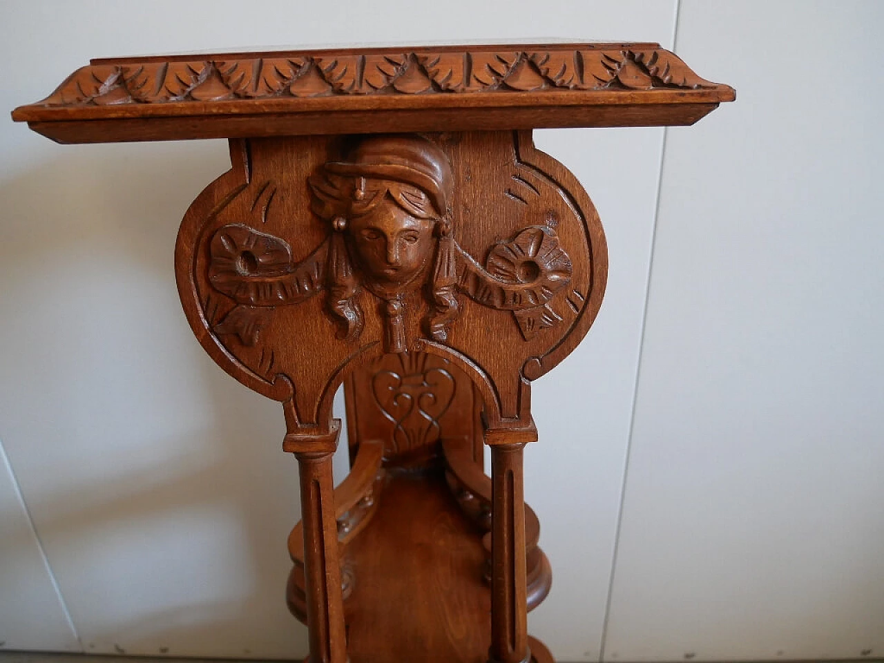 Solid beech vase holder with floral carvings, 1960s 6