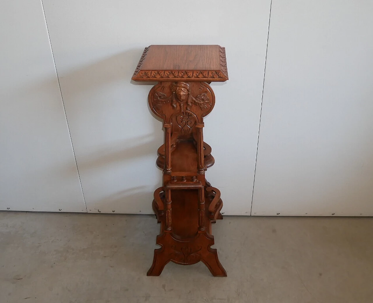 Solid beech vase holder with floral carvings, 1960s 11