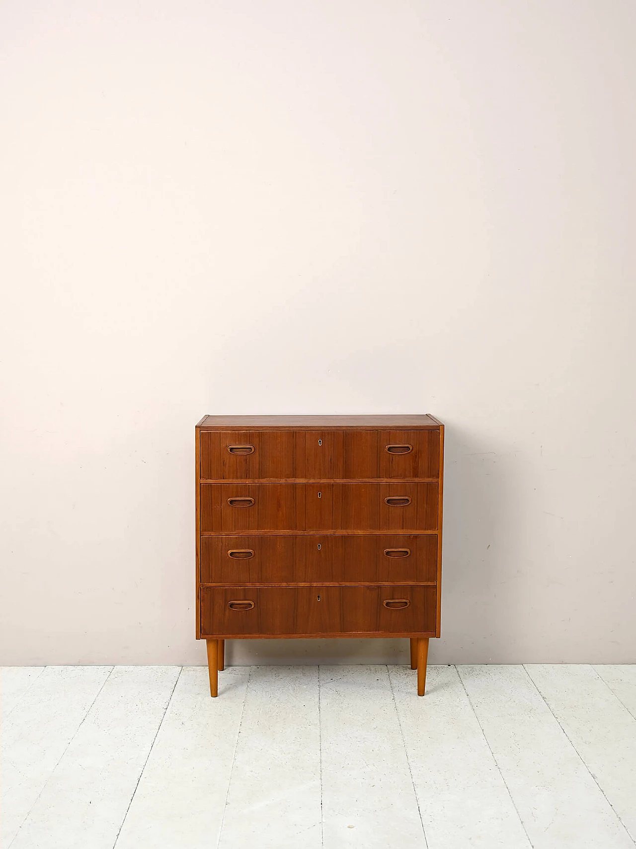 Teak chest of drawers with conical legs, 1960s 2