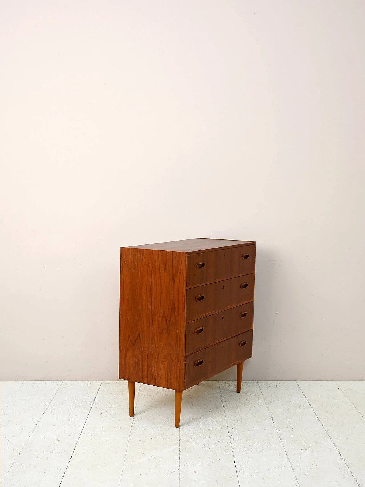 Teak chest of drawers with conical legs, 1960s 3