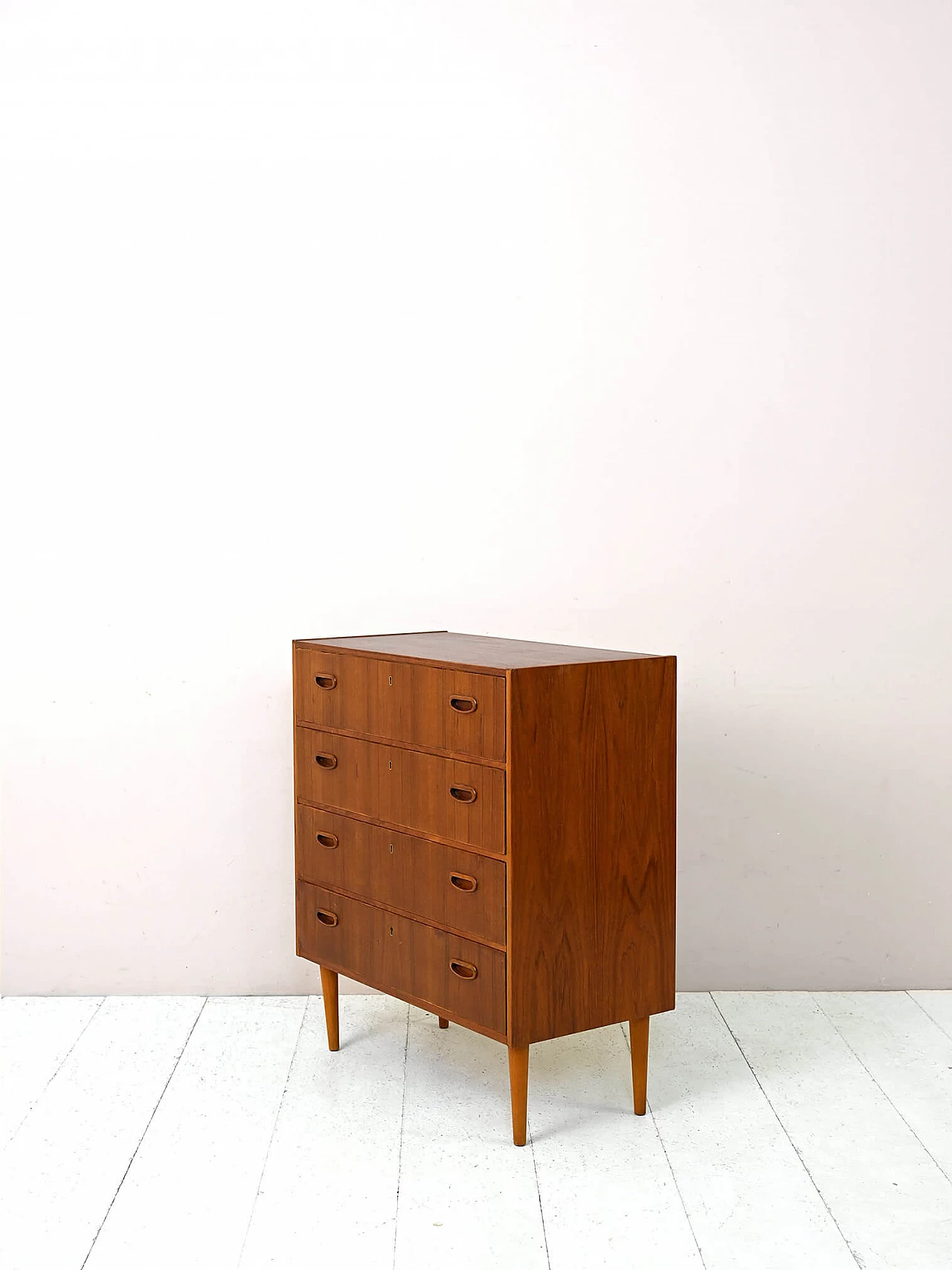 Teak chest of drawers with conical legs, 1960s 4