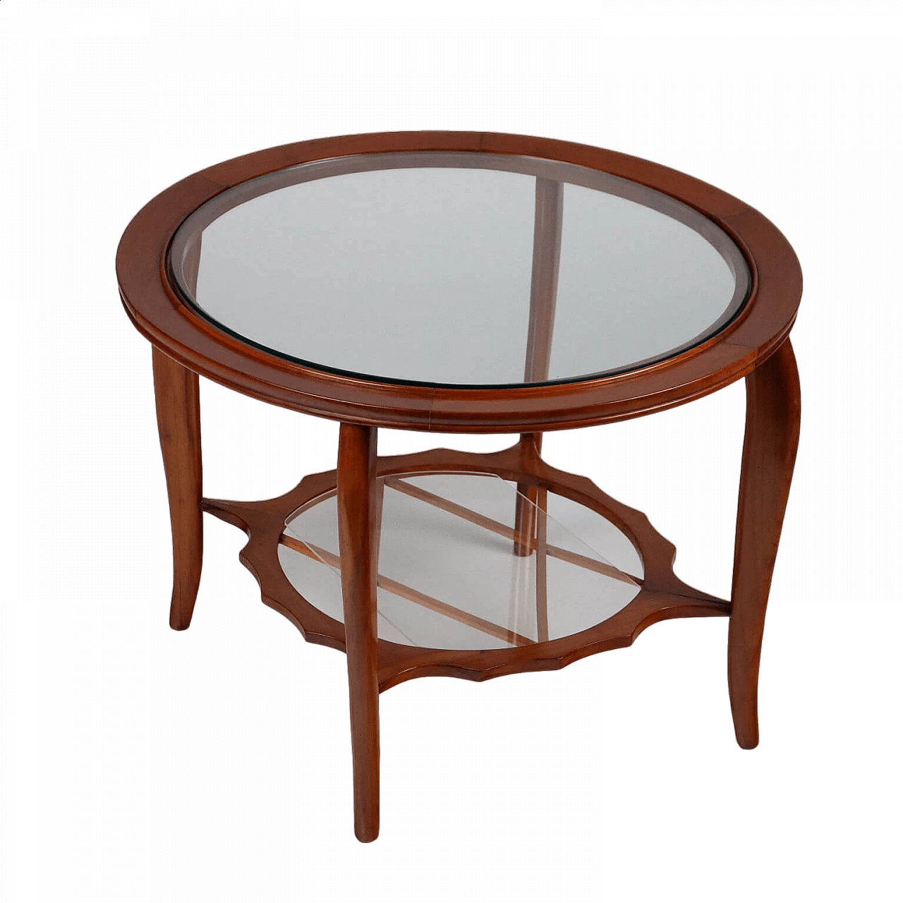 Round coffee table in stained beech with glass top, 1950s 7