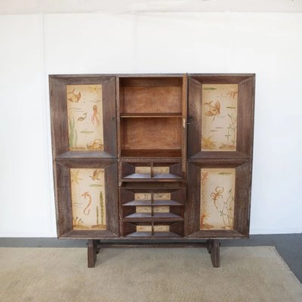 Beechwood cabinet with three doors and four drawers attributed to Paolo Buffa, 1950s 4