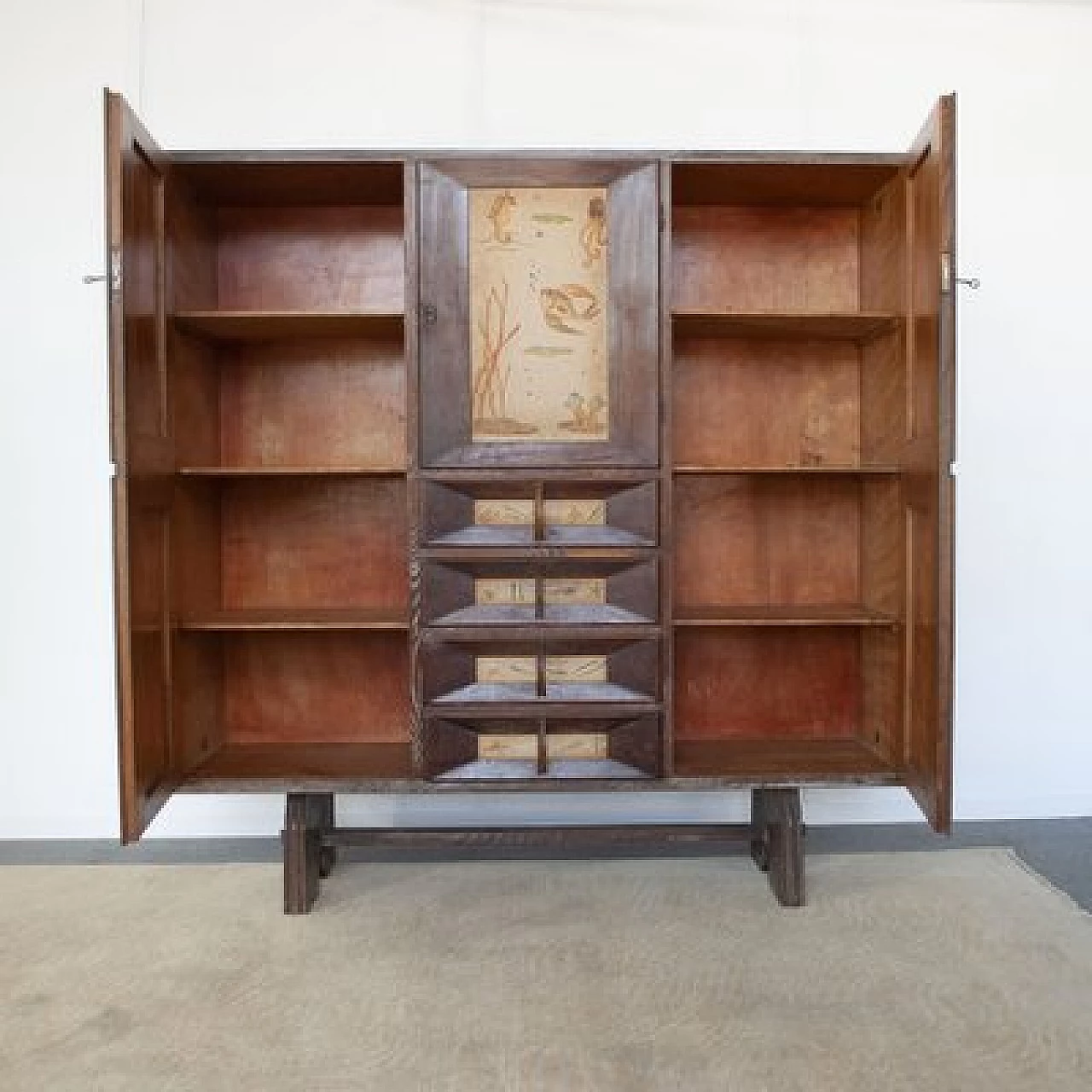 Beechwood cabinet with three doors and four drawers attributed to Paolo Buffa, 1950s 5