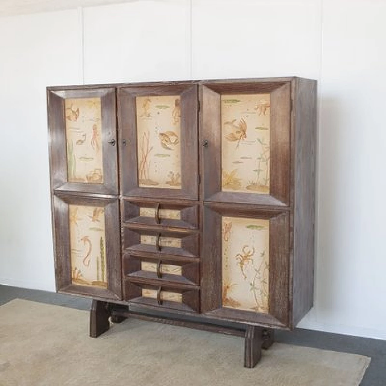 Beechwood cabinet with three doors and four drawers attributed to Paolo Buffa, 1950s 7