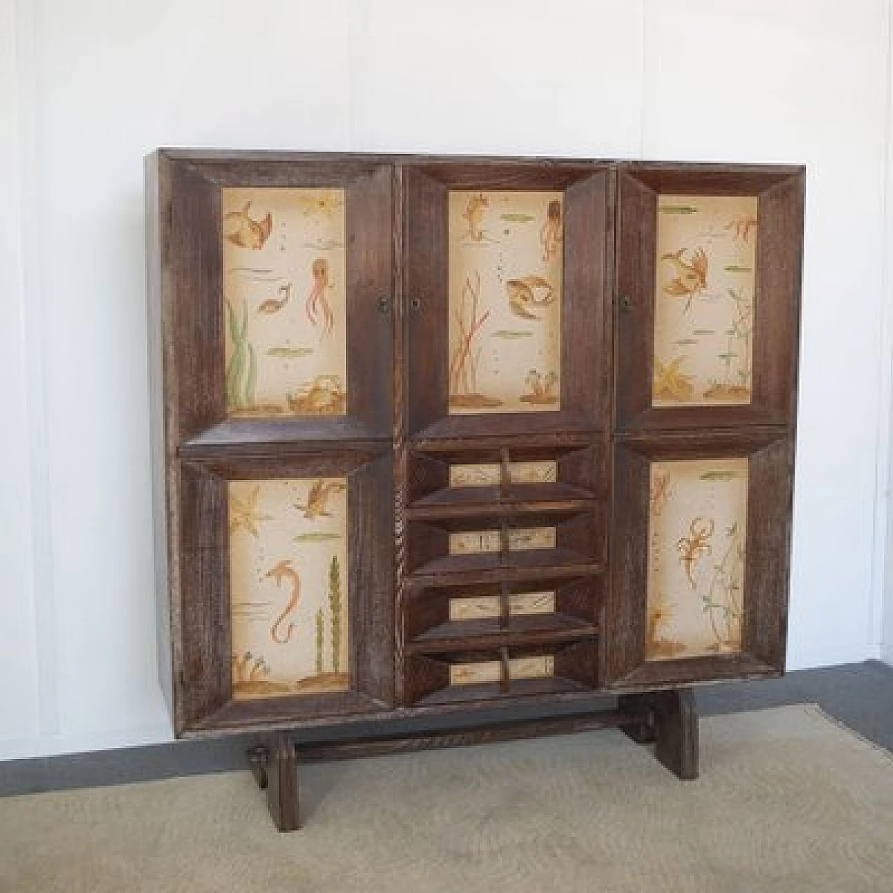 Beechwood cabinet with three doors and four drawers attributed to Paolo Buffa, 1950s 8