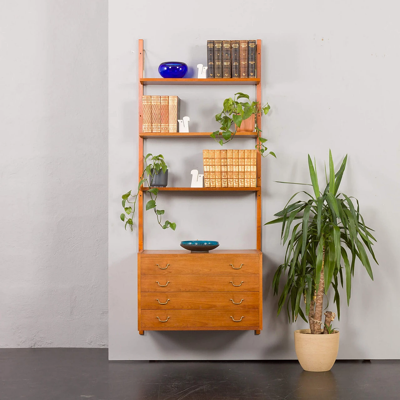 Danish teak and brass bookcase in the style of Poul Cadovius, 1950s 1