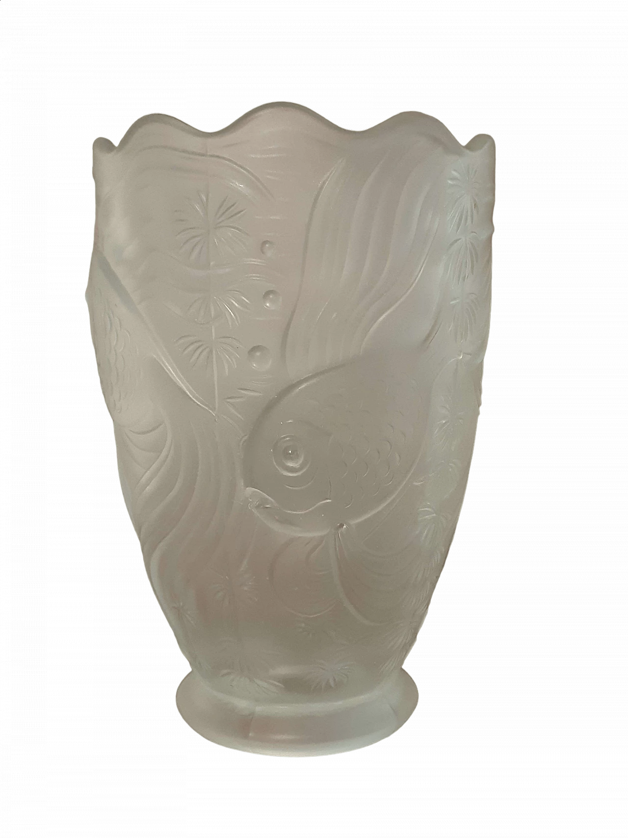 Satin-finished glass vase with relief fish decoration, 1930s 7