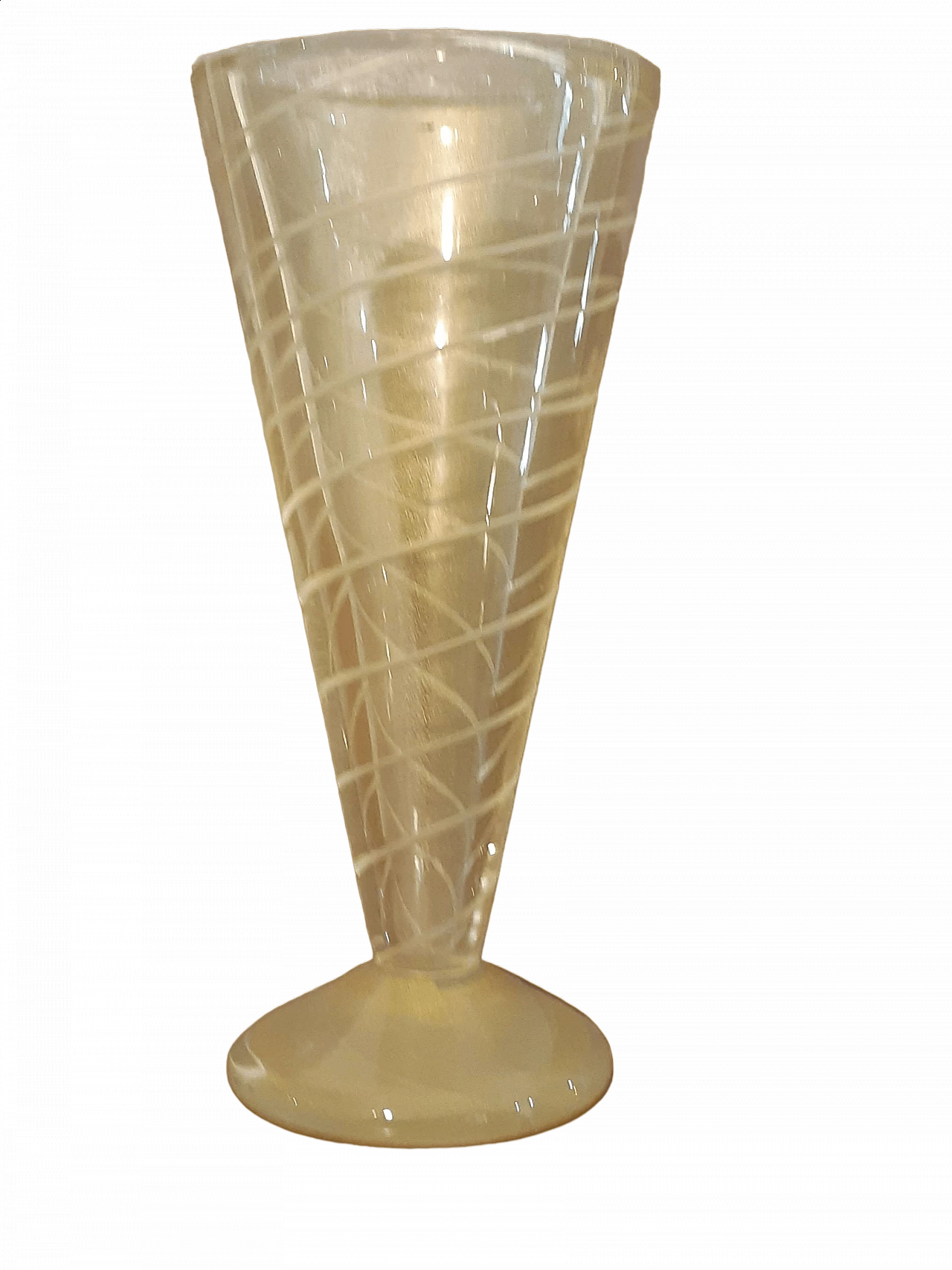 Yellow blown glass goblet vase with gold dust and spiral decoration, 1970s 4