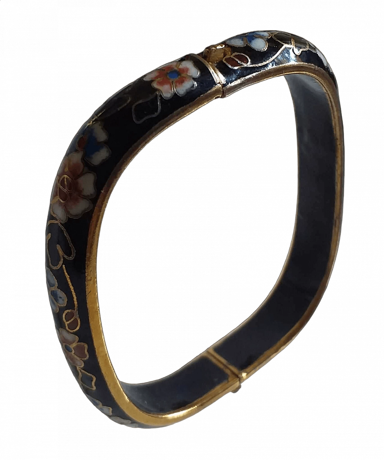 Bracciale rettangolare in smalto nero cloisonnè, anni '40 8