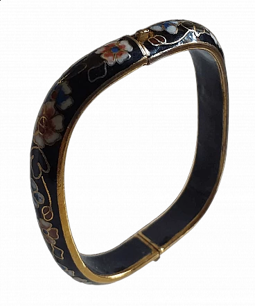 Bracciale rettangolare in smalto nero cloisonnè, anni '40