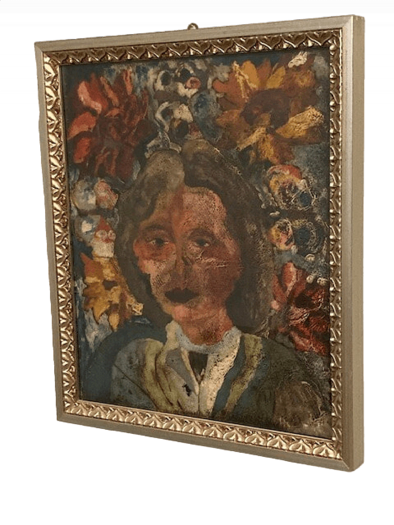 Giuseppe Serafini, girl face and flowers, oil painting on cardboard, 1960s 10