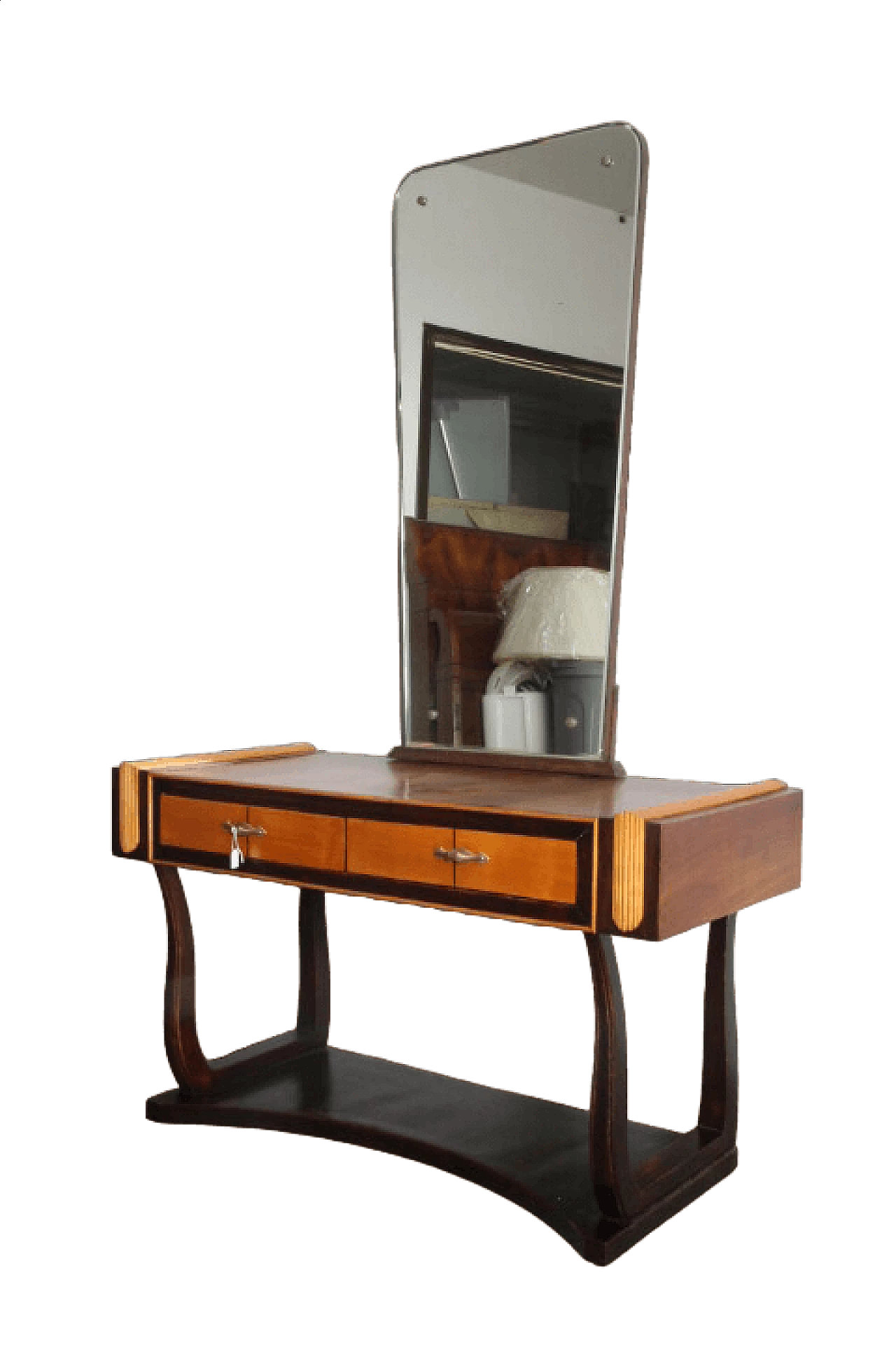 Art Deco vanity table in birch, walnut and mahogany wood, 1940s 15