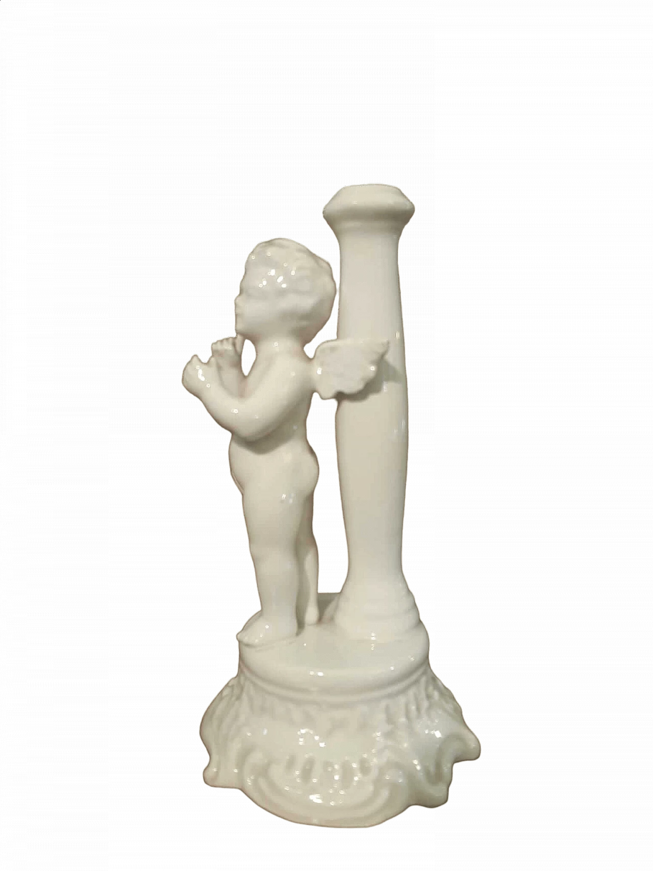 White porcelain candle holder with putto, early 20th century 8