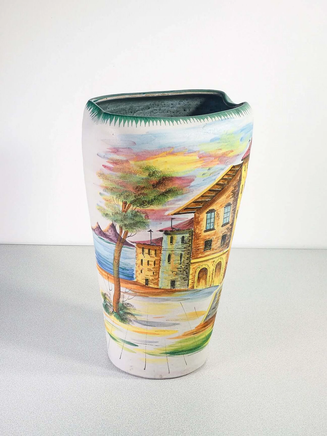 Hand-painted enamelled terracotta umbrella stand 2