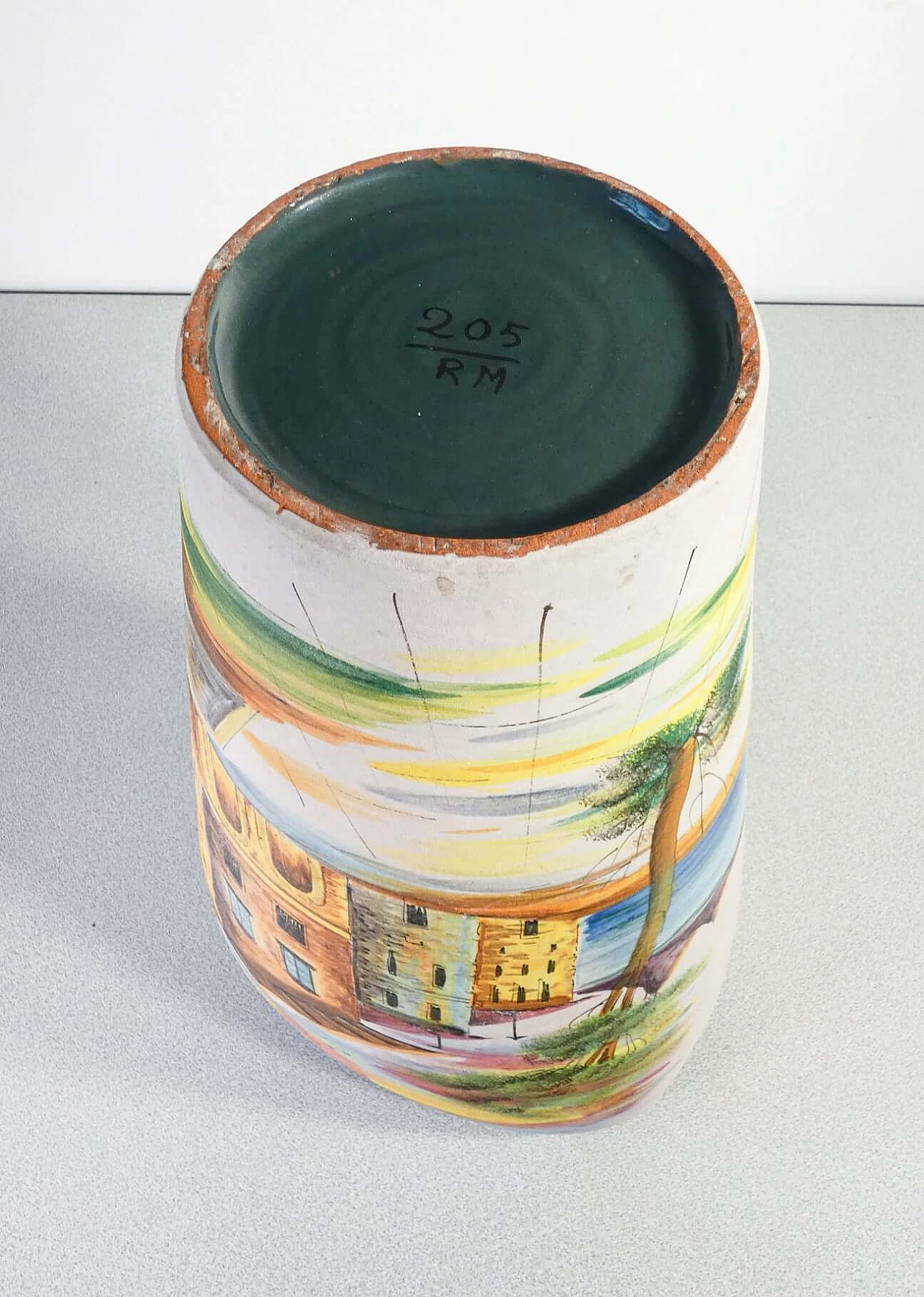 Hand-painted enamelled terracotta umbrella stand 7