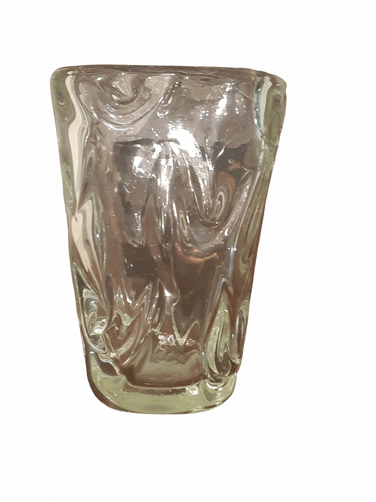 Wavy transparent blown glass vase, 1950s 6