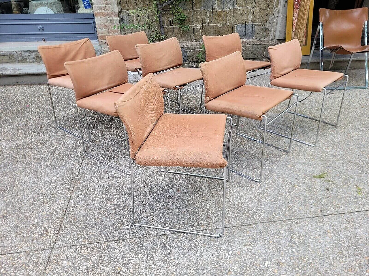 8 metal and fabric chairs by Kazuhide Takahama for Simon Gavina, 1970s 1