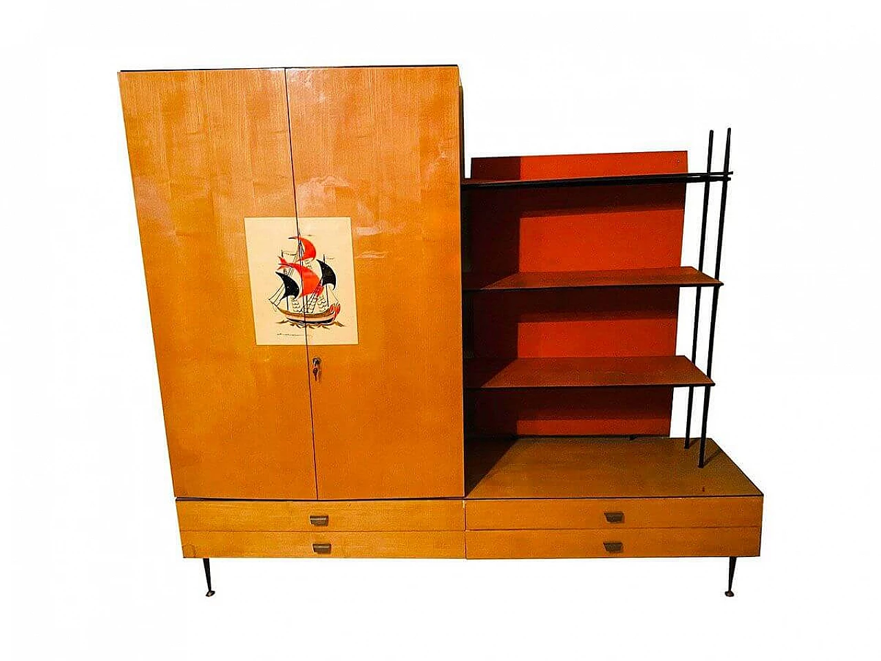 Cabinet with wooden bookcase, 1950s 2