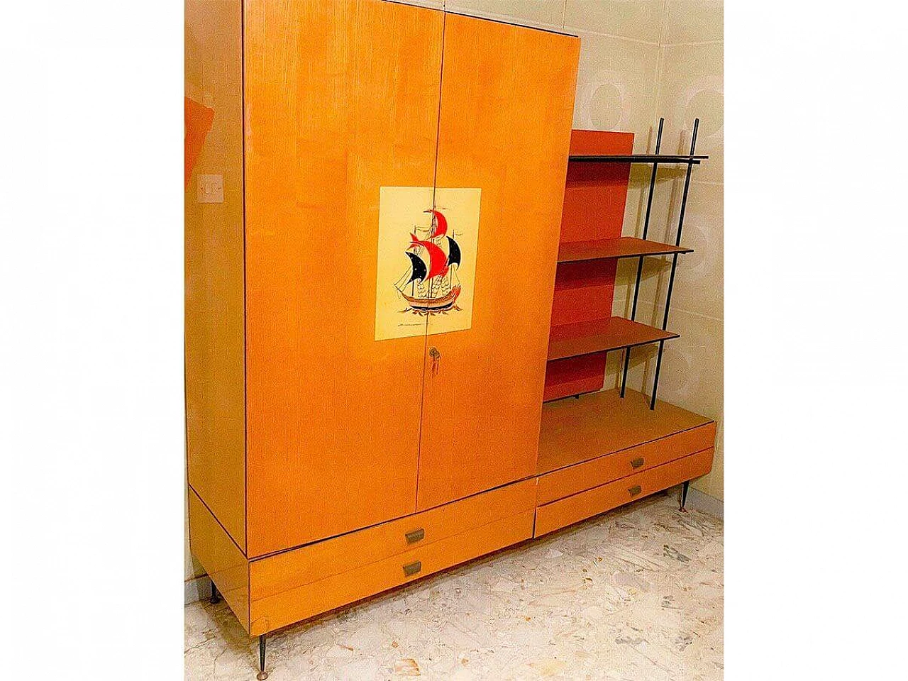 Cabinet with wooden bookcase, 1950s 4