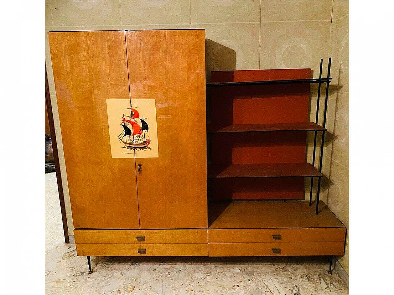 Cabinet with wooden bookcase, 1950s 7