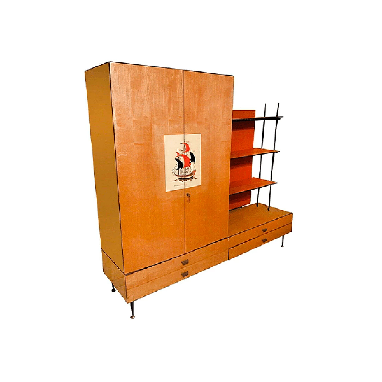 Mobile con libreria in legno, anni '50 9