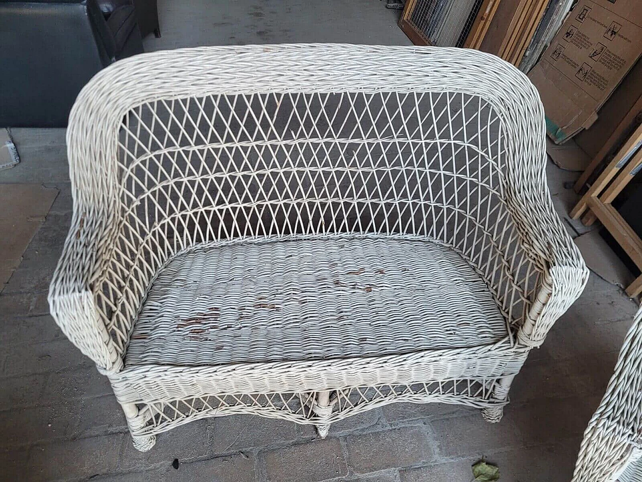 Wicker sofa and pair of armchairs, 1950s 4