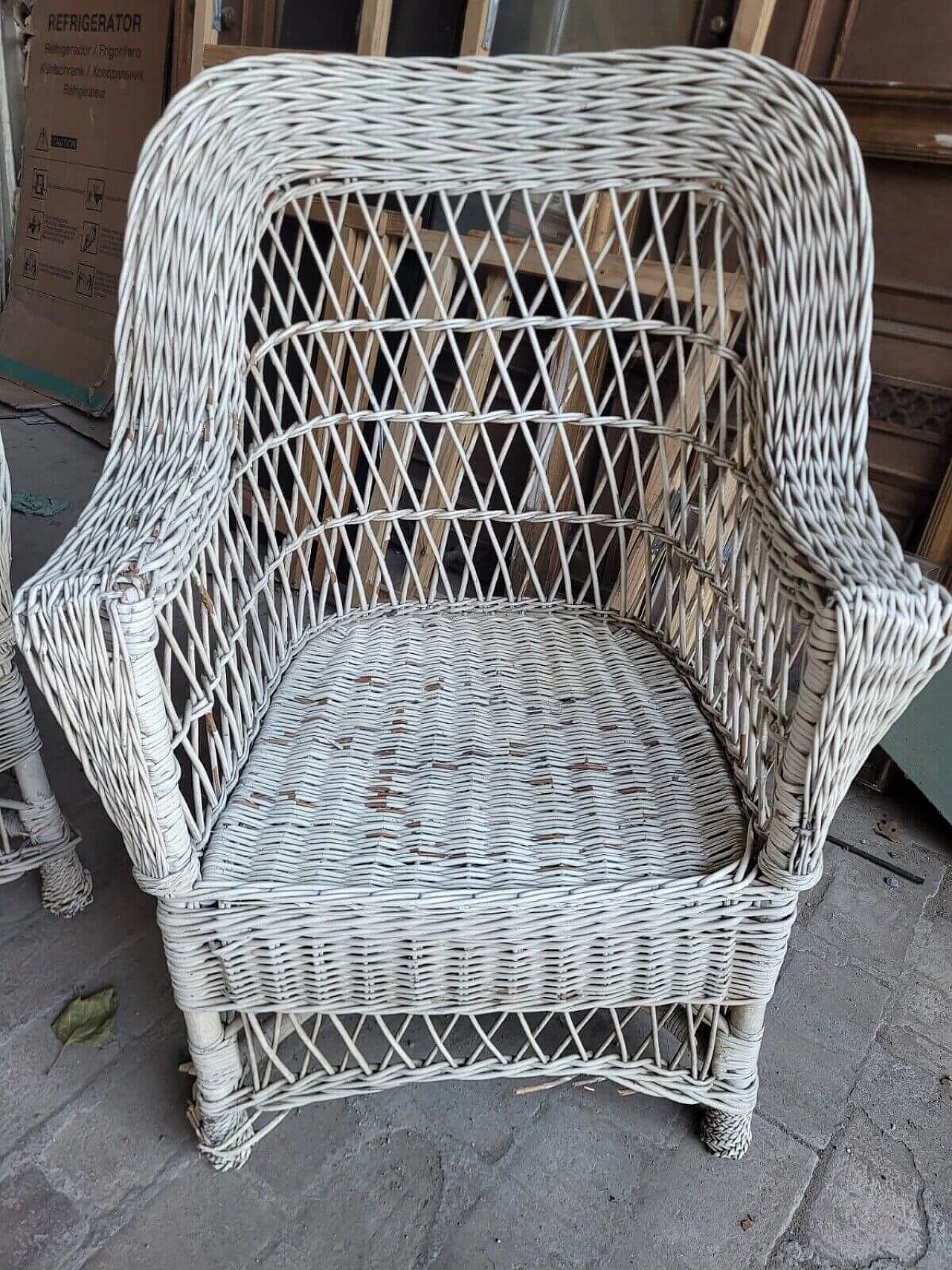 Wicker sofa and pair of armchairs, 1950s 9