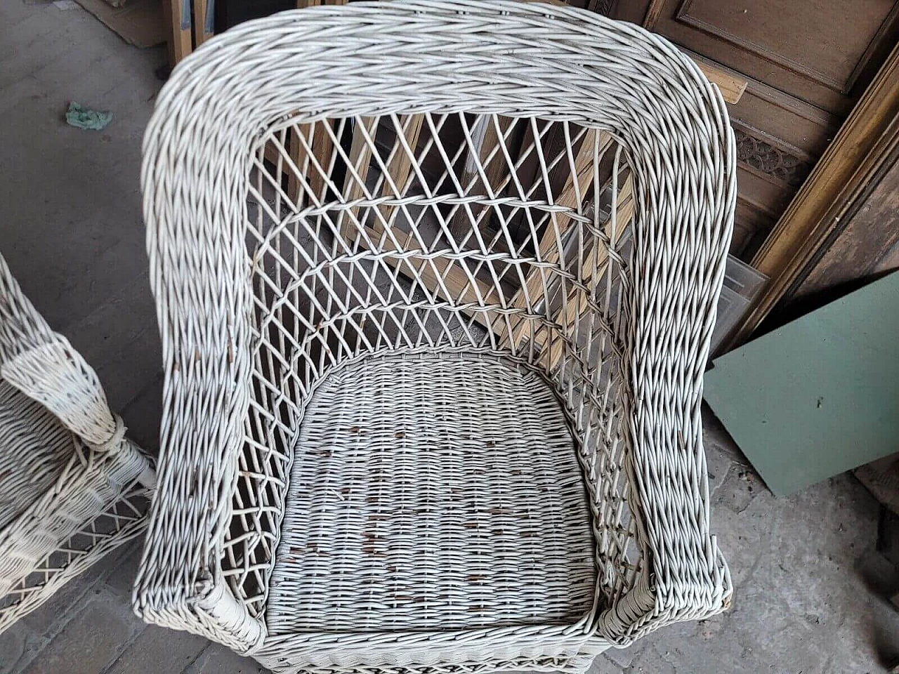 Wicker sofa and pair of armchairs, 1950s 10