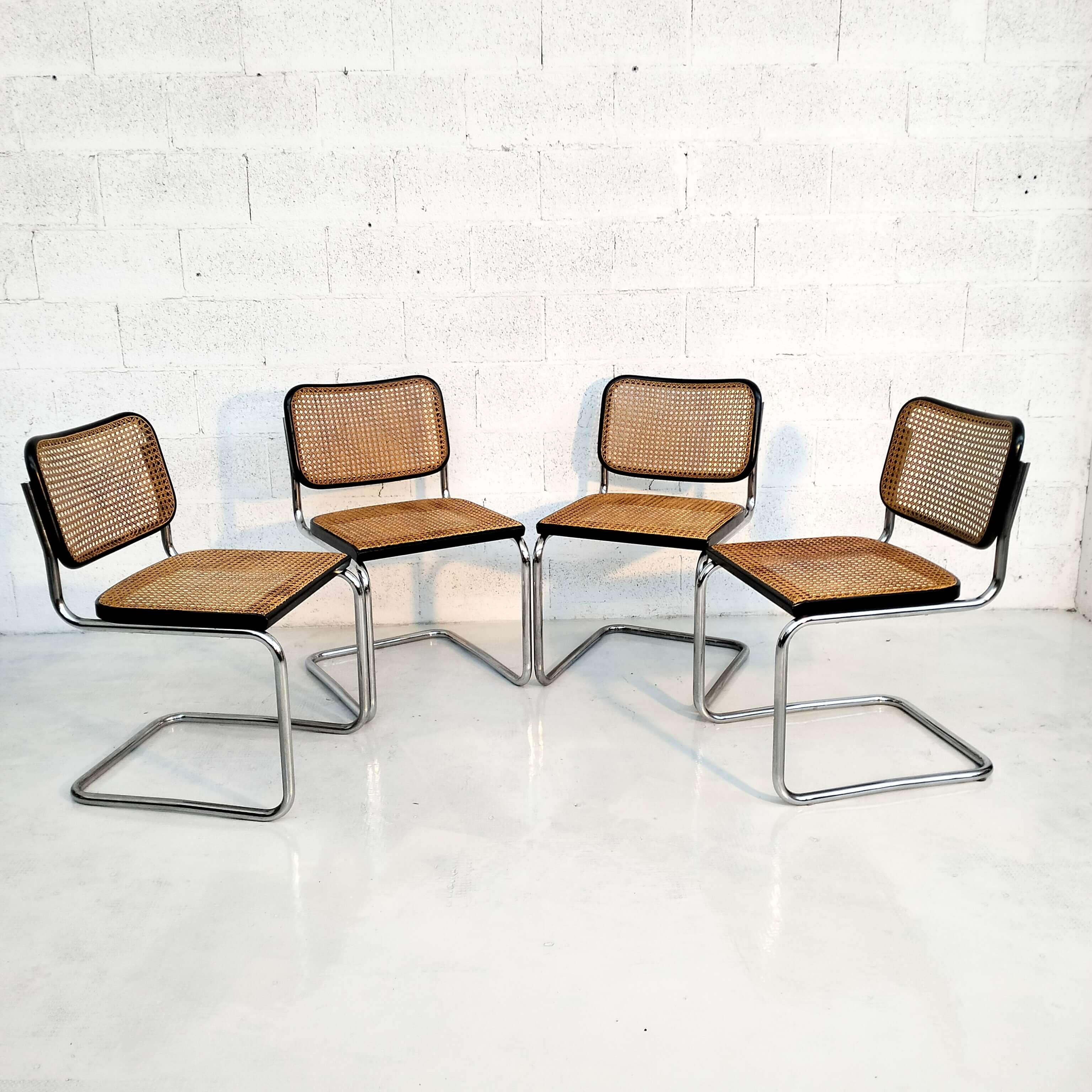 SET 4 SEDIA CESCA MARCEL BREUER ACCIAIO PAGLIA DI VIENNA DESIGN ANNI 60/70  B32