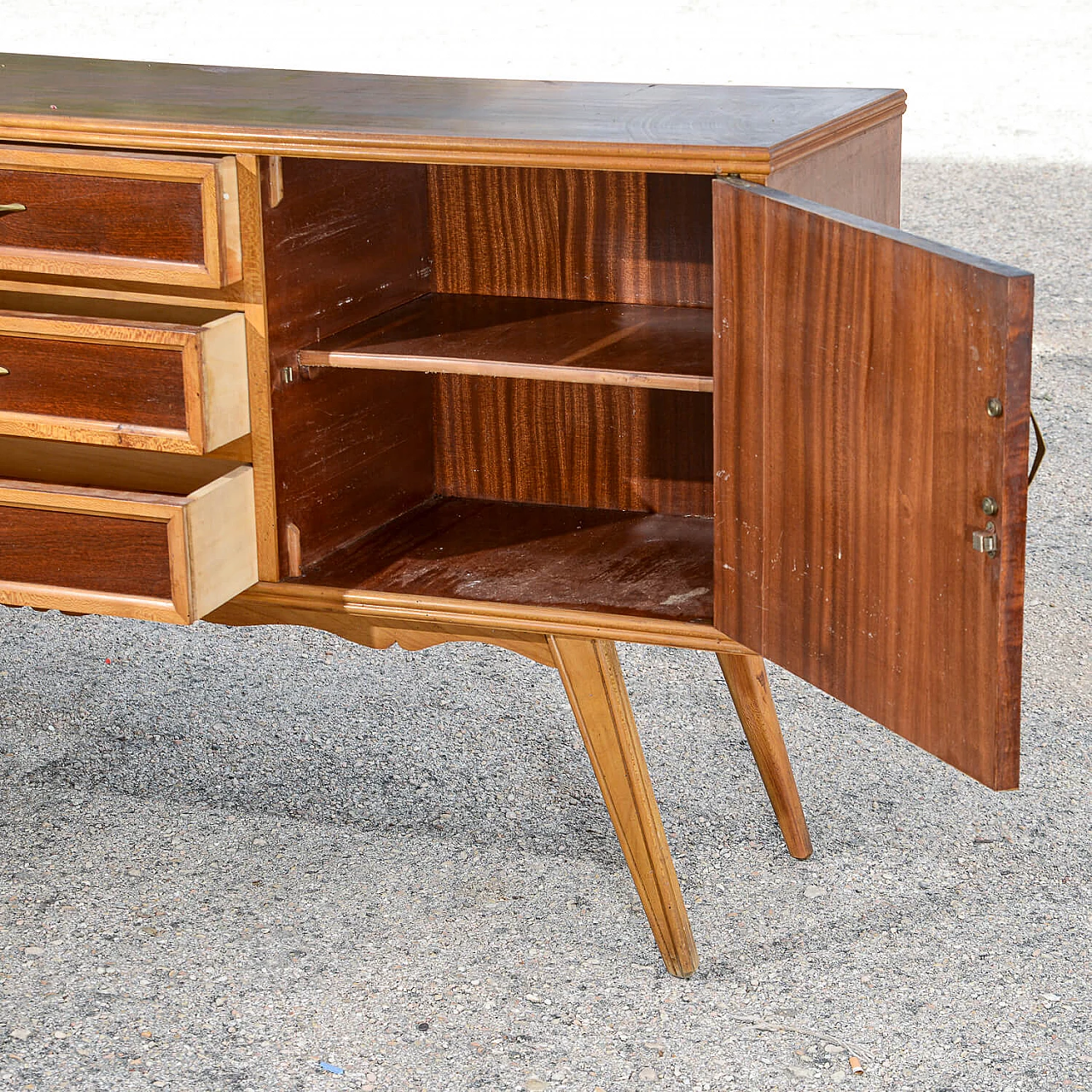 Two-tone wooden sideboard with carved deer decorations, 1960s 5