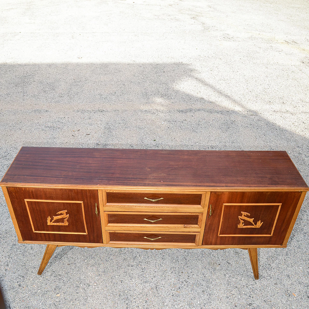 Two-tone wooden sideboard with carved deer decorations, 1960s 8